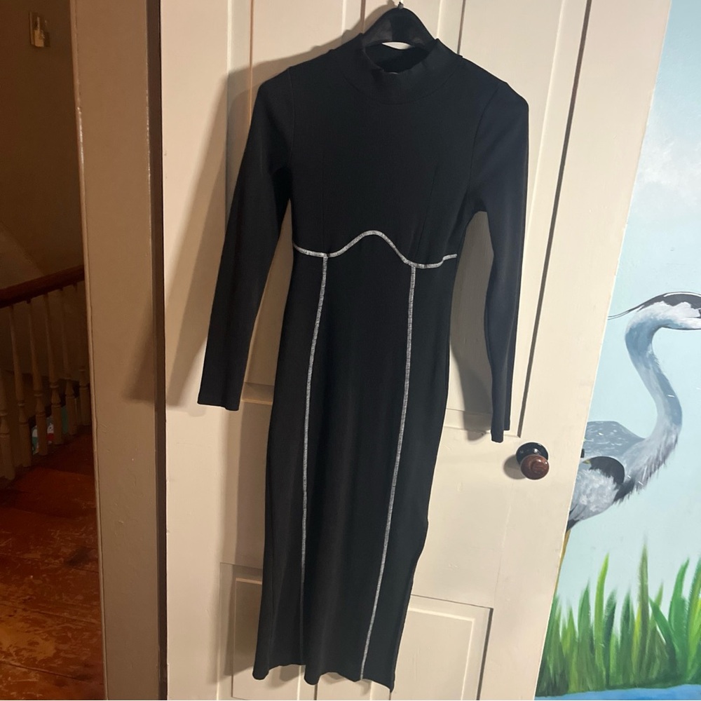 Topshop Elegant Black Dress with Subtle White Trim